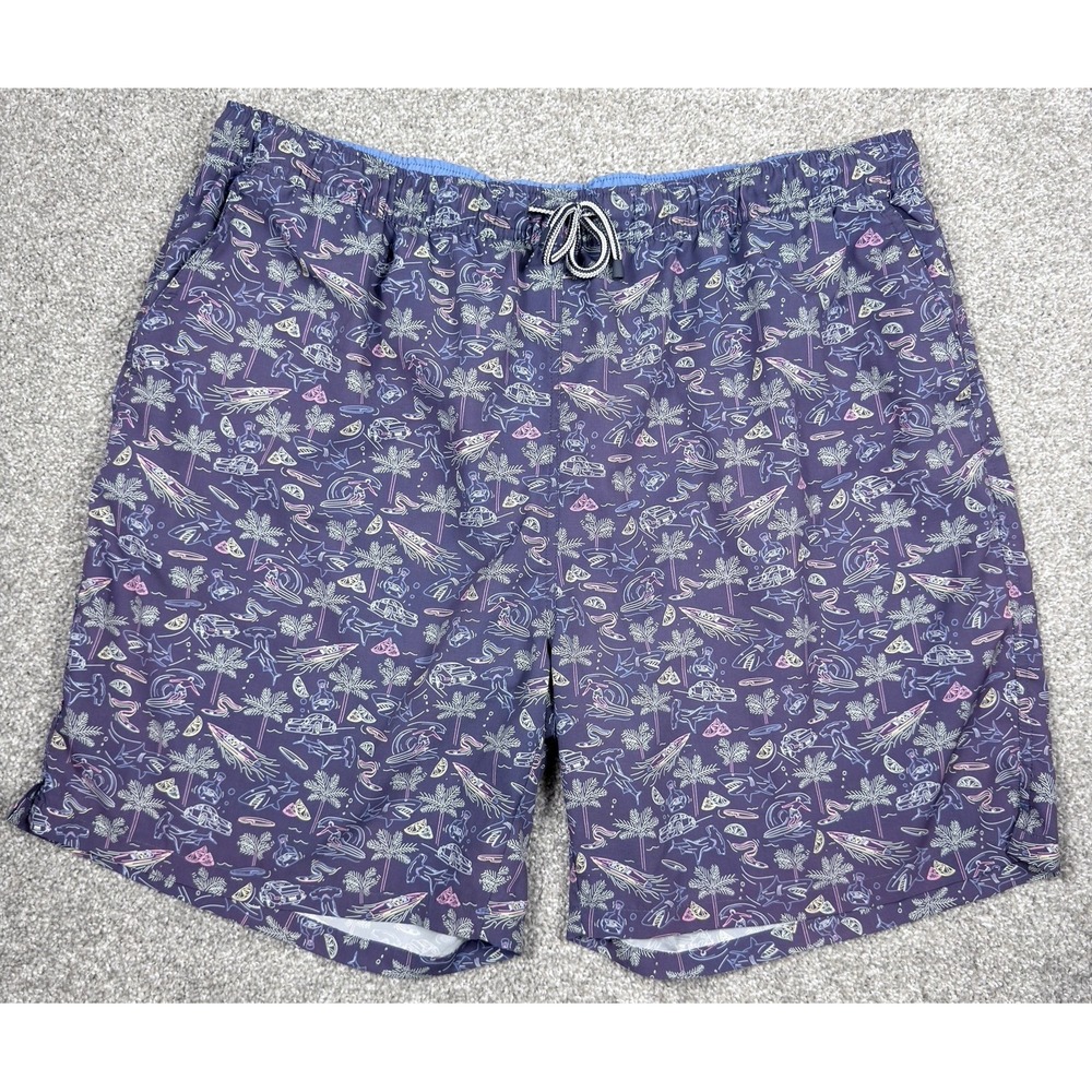 Peter Millar Seaside Swim Trunks Men's XXL Purple Surf Shark Beach Shorts